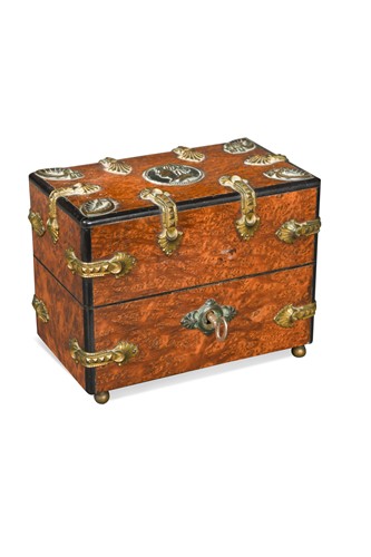 Lot 687 - A Continental gilt mounted amboyna scent bottle box, 19th century