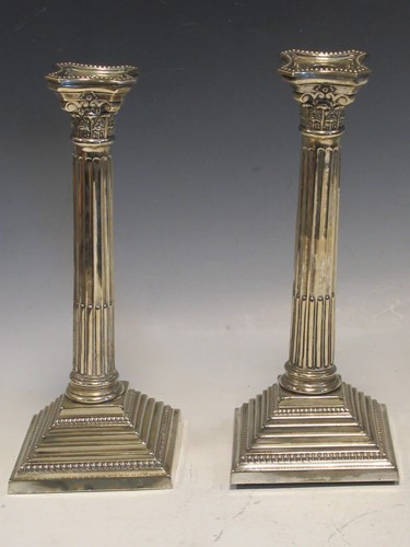 Lot 257 - A pair of silver-plated corinthian column...