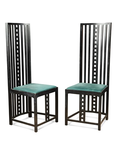 Lot 156 - After Charles Rennie Mackintosh, a pair of 'Hill House' high-back chairs