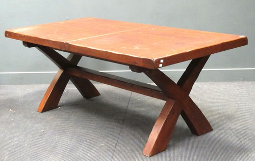 Lot 655 - A French oak refectory dining table of X-form...