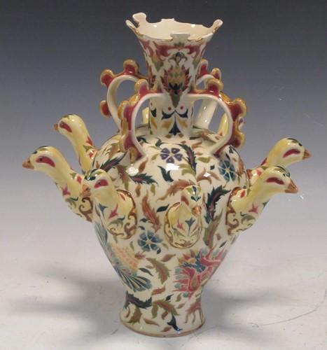 Lot 87 - A Zsolnay vase multiple bird head mounts,...