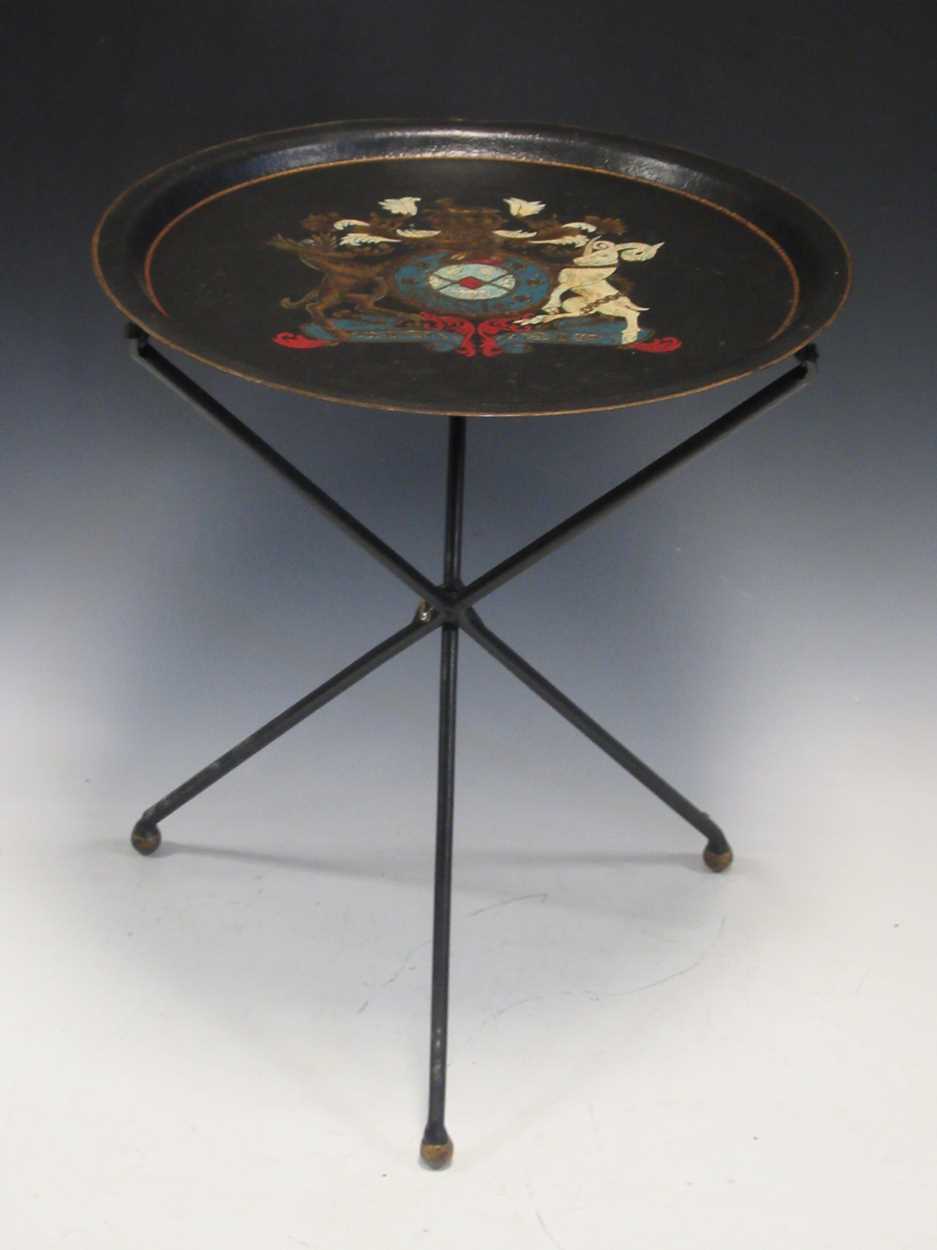Lot 32 - A tole-painted folding table / fire screen...