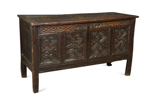 Lot 519 - A carved oak coffer, 17th century and later
