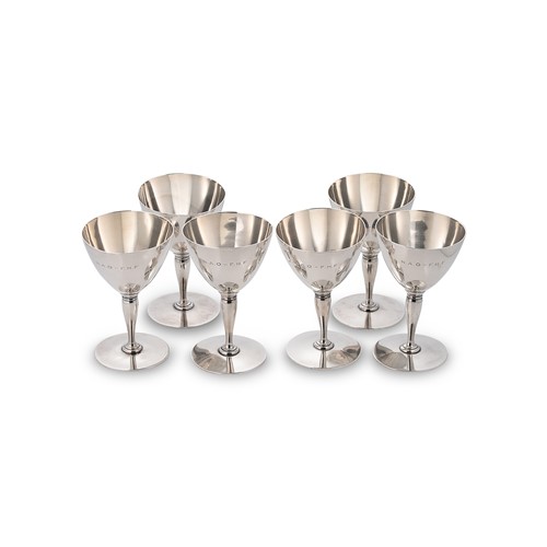 Lot 323 - A set of six American metalwares 'Art Deco' style silver Martini goblets, mark of Tiffany & Company
