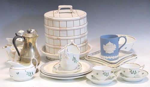Lot 115 - A 19th century part tea service with green...
