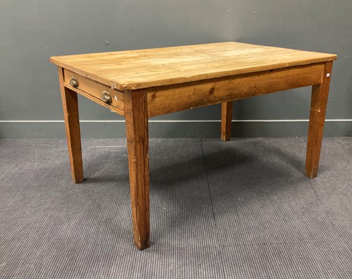 Lot 520 - A pine kitchen table with drawer, the top 77 x...