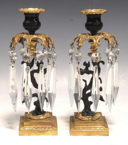 Lot 71 - A pair of Regency style bronze lustres, 23cm high