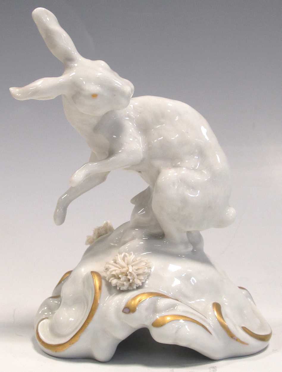 Lot 76 - A Vienna porcelain rabbit on naturalistic