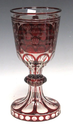 Lot 72 - A large ruby flash presentation goblet, 28cm high