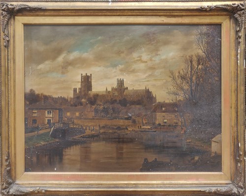 Lot 428 - A view of Ely Cathedral from the River Great Ouse by the Cutter Inn, Cambridgeshire