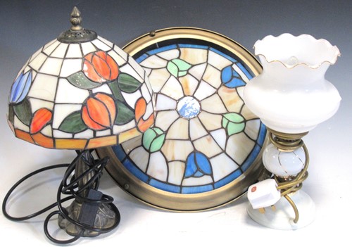Lot 92 - A Tiffany style table lamp 36cm high together...