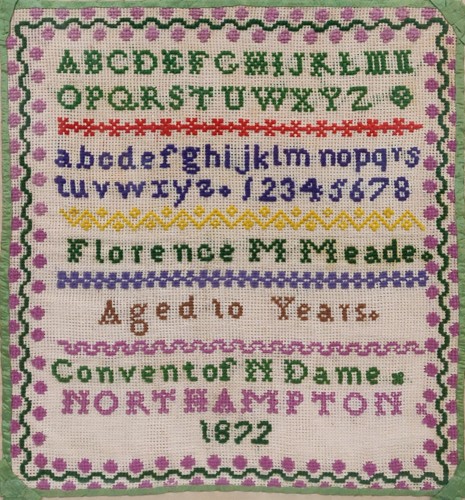 Lot 315 - Two colourful alphabet samplers, dated 1872...
