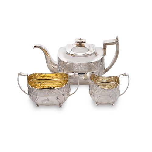 Lot 357 - A George III silver three-piece tea set