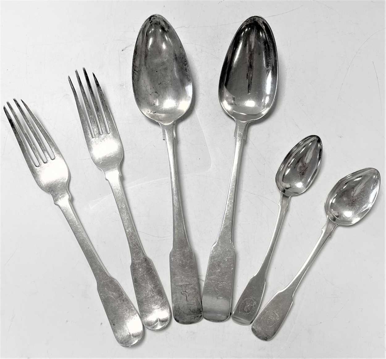 Lot 472 - Dublin - A 19-piece harlequin set of 18th century and later silver flatware