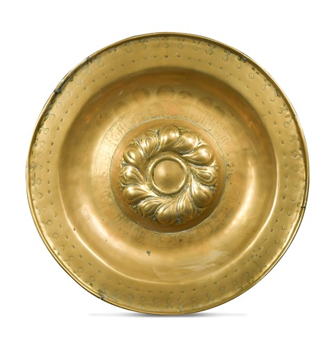 Lot 538 - A large Nuremberg brass alms dish, 16th century