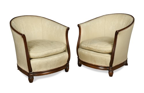 Lot 224 - A pair of Art Deco mahogany framed tub armchairs