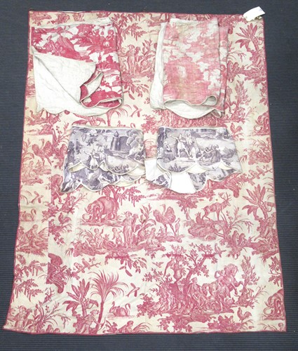 Lot 182 - An antique Toile de Jouy bedspread, a two...