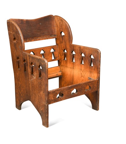 Lot 178 - An Arts & Crafts oak armchair frame, probably retailed by Goodyers of Regent Street, circa 1900