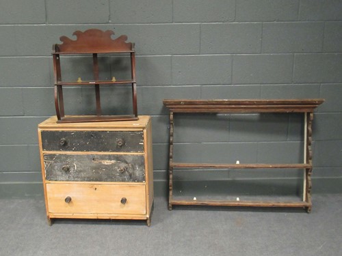 Lot 633 - A pine three drawer chest 73 x 72 x 33cm;...
