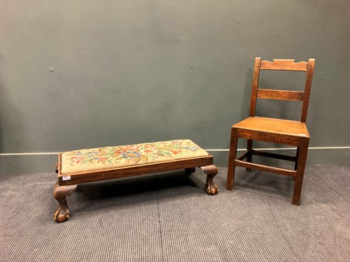 Lot 679 - A long foot stool, with floral embroided top,...