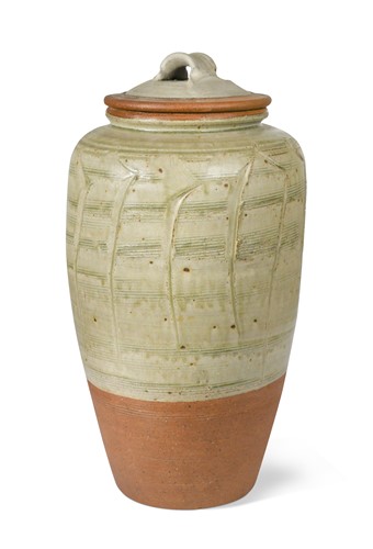 Lot 55 - Mike Dodd (born 1943) a large cut-sided stoneware jar and cover