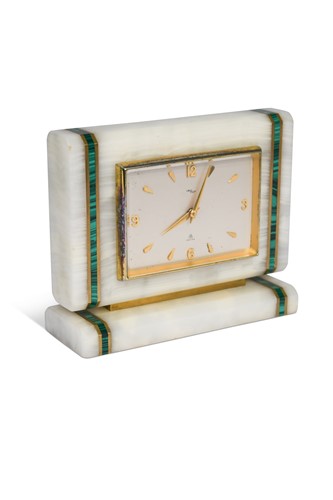 Lot 133 - Imhof, an Art Deco onyx, malachite, and gilt brass mounted mantel clock