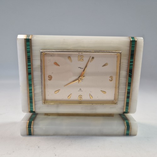 Lot 133 - Imhof, an Art Deco onyx, malachite, and gilt brass mounted mantel clock