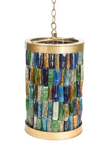 Lot 162 - A brass and coloured glass hall lantern, circa 1900