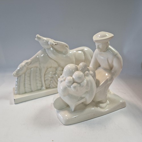 Lot 48 - Primavera, France, an Art Deco crackle glaze model of a man with a wheelbarrow