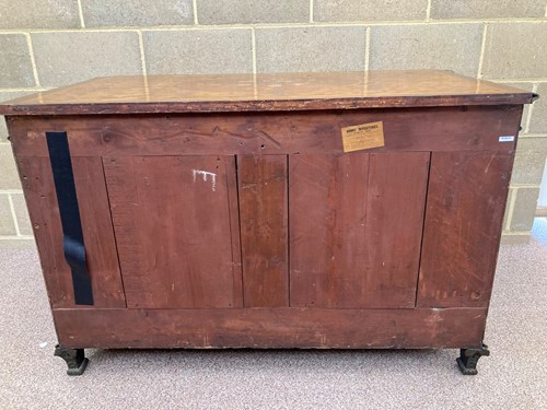 Lot 729 - A George III ormolu-mounted mahogany, amaranth, harewood and marquetry breakfront cabinet