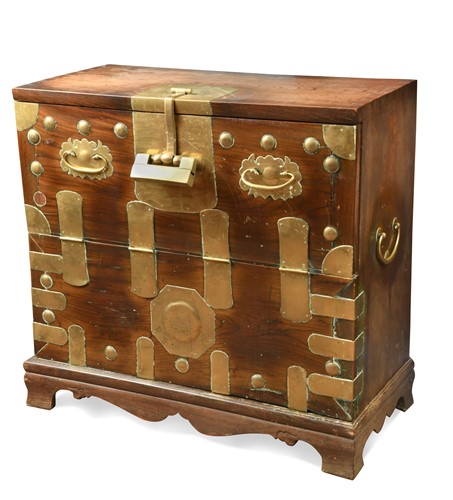 Lot 638 - A Korean elm and brass mounted chest, 19th century