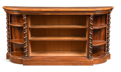 Lot 808 - A Victorian walnut and maple breakfront open bookcase