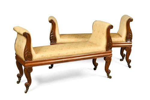Lot 701 - A pair of Victorian rosewood yellow upholstered window seats