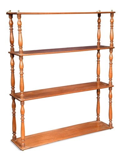 Lot 648 - A French mahogany four-tier hanging wall shelf, late 19th century