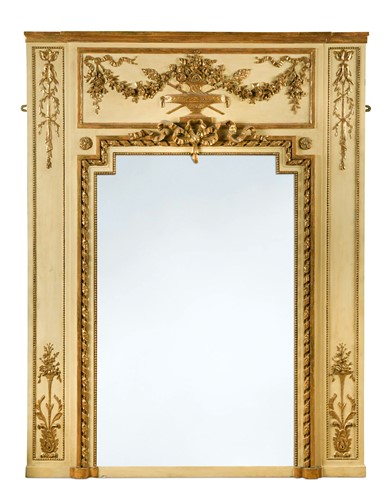 Lot 678 - A George III style ivory painted and parcel gilt overmantel mirror