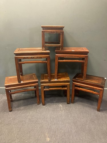 Lot 468 - A collection of six Chinese hardwood stools of...