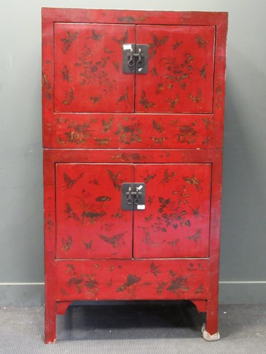 Lot 506 - A Chinese red and gitl painted two sectioned...