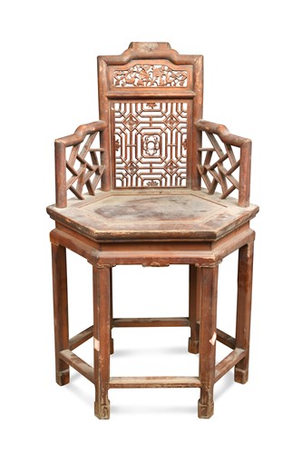 Lot 290 - A Chinese provincial hexagonal armchair, late Qing Dynasty