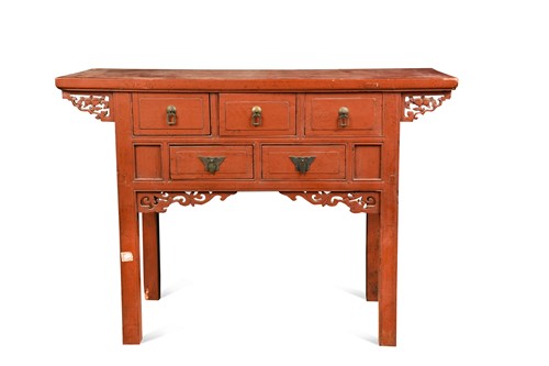 Lot 119 - A Chinese provincial scarlet lacquered sideboard