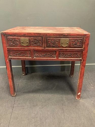 Lot 504 - A Chinese hardwood red painted with two frieze...