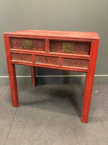 Lot 505 - A Chinese red painted table,  84 x 85.5 x 55cm