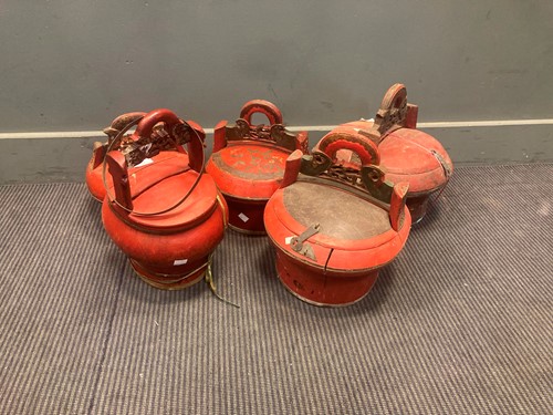 Lot 495 - Five similar Chinese red painted oval food...