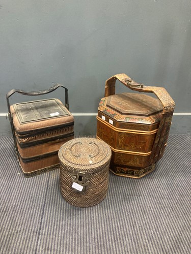 Lot 497 - ThreeChines wicker work food carriers and...