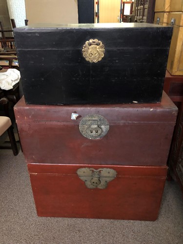 Lot 503 - Three Chinese painted trunks with brass...