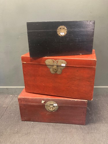 Lot 503 - Three Chinese painted trunks with brass...
