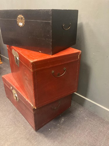 Lot 503 - Three Chinese painted trunks with brass...
