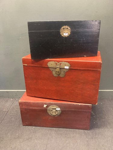 Lot 503 - Three Chinese painted trunks with brass...