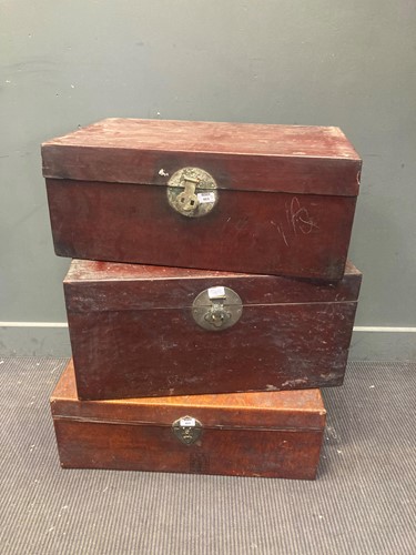 Lot 469 - Three similar Chinese painted trunks with...