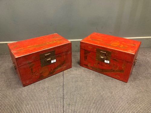 Lot 500 - Two red Chinese red and gilt painted boxes,...