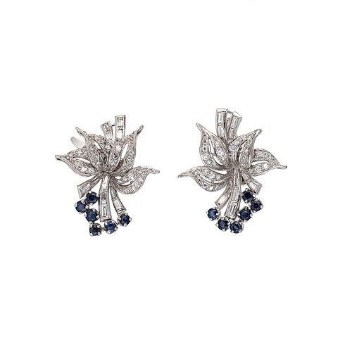 Lot 114 - A pair of sapphire and diamond ear studs